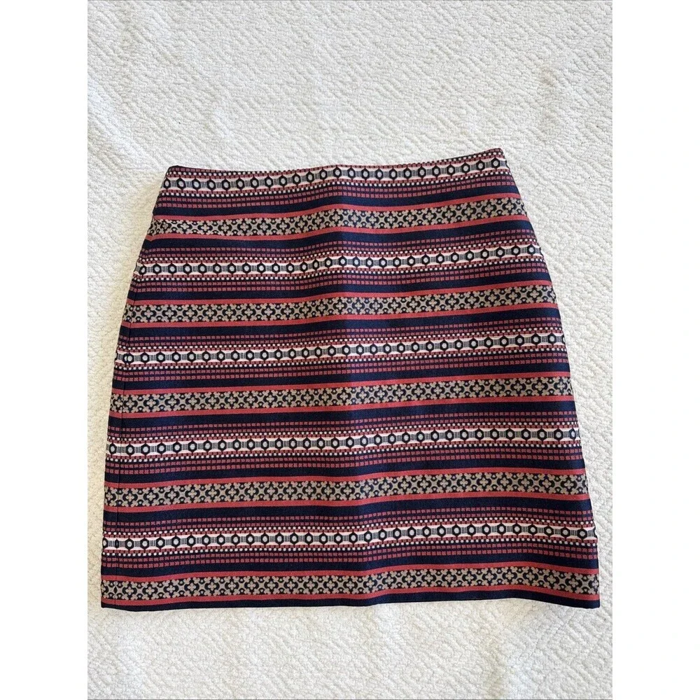 Ann Taylor LOFT Mini Skirt Women's Sz 6P Blue Coral Stiped Floral Jacquard NWOT